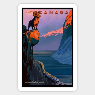 Retro Explore Canada Train Travel Poster Sticker